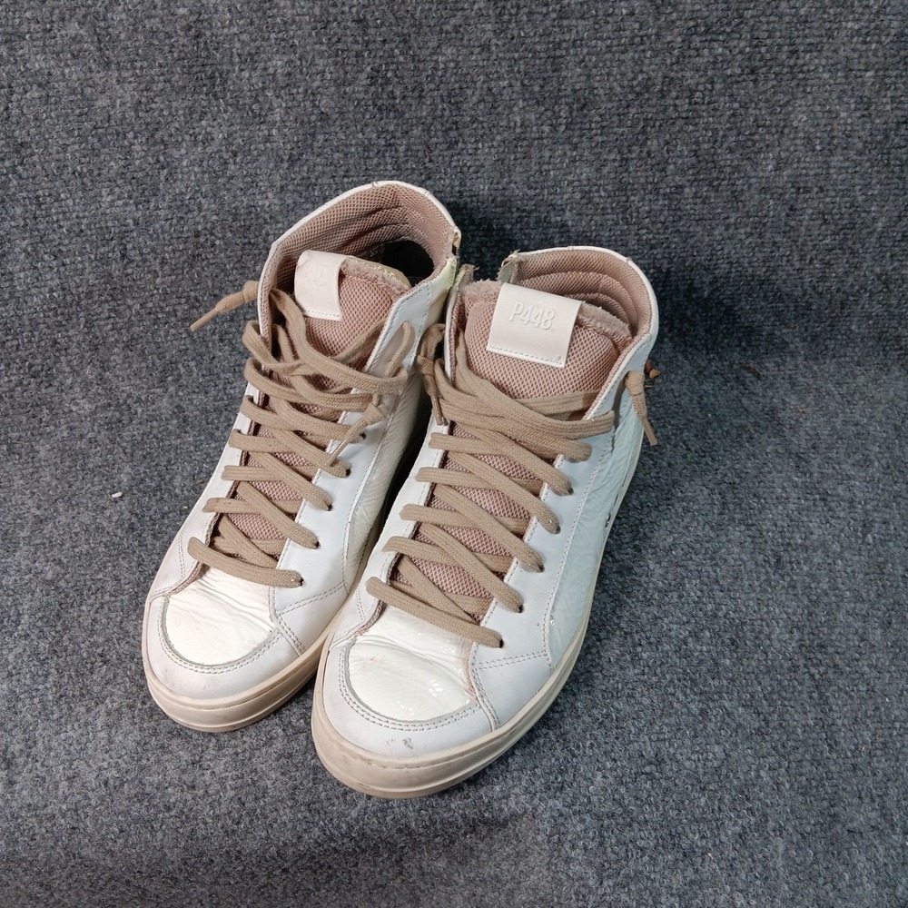 P448 White Patent Leather High Top Sneakers Side Zip Fashion Shoes Size 39